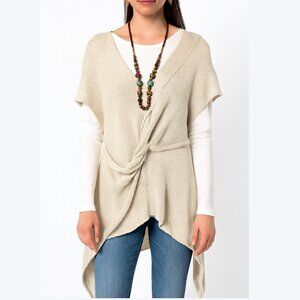 BOHO Draped Beige Knit Poncho - 100% Cotton - One Size - NWT - Made In Italy